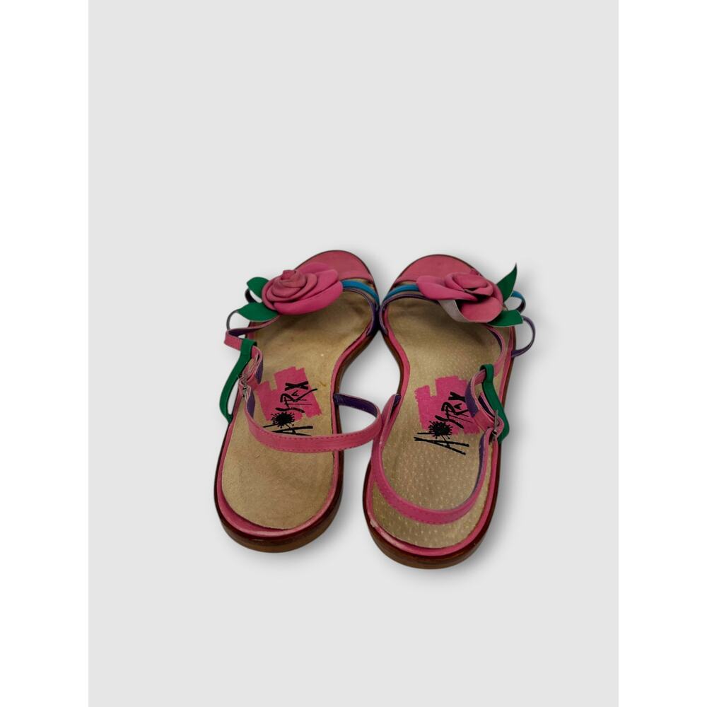 Vintage 1990s Y2k Leather Pink Rose Appliqué Flat Slingback Sandals Size 9M - Picture 5 of 7